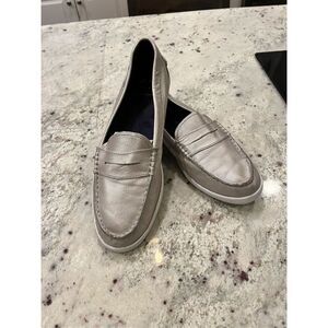 Cole Haan Nantucket Leather Penny Loafer in Silver sz 11